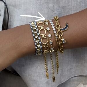 Star Cubic Zirconia 18k Gold Ss Link Bracelet | NWOT